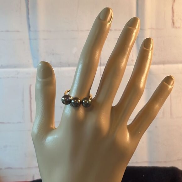 Peacock Pearl 3 Stone Ring 14kYG over 925 silver 9 - Picture 13 of 15